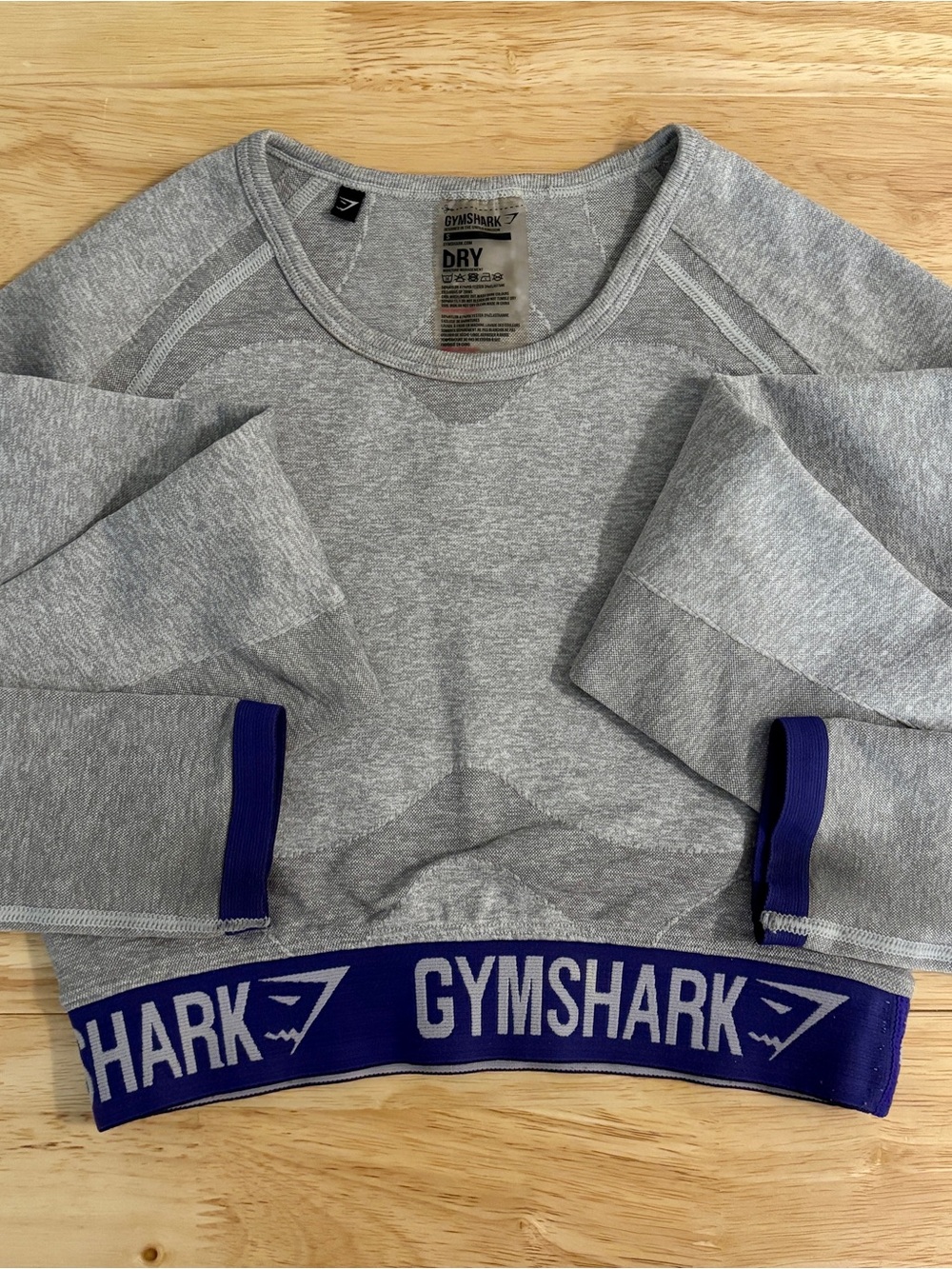 Gymshark Flex Long Sleeve Crop Top in Light Grey Marl/Indigo - Size Small - Picture 3 of 8